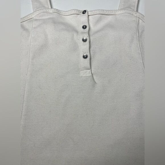 Abercrombie & Fitch Button Ribbed Square Neck Crop Tank Top S Beige - Picture 3 of 8